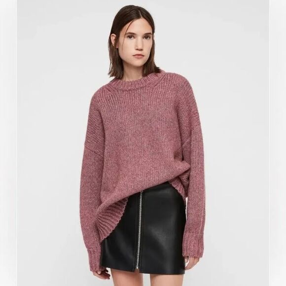 All Saints Sweaters - AllSaints Gemini Alpaca Wool Blend Chunky Knit Oversize Sweater Metallic Mauve M
